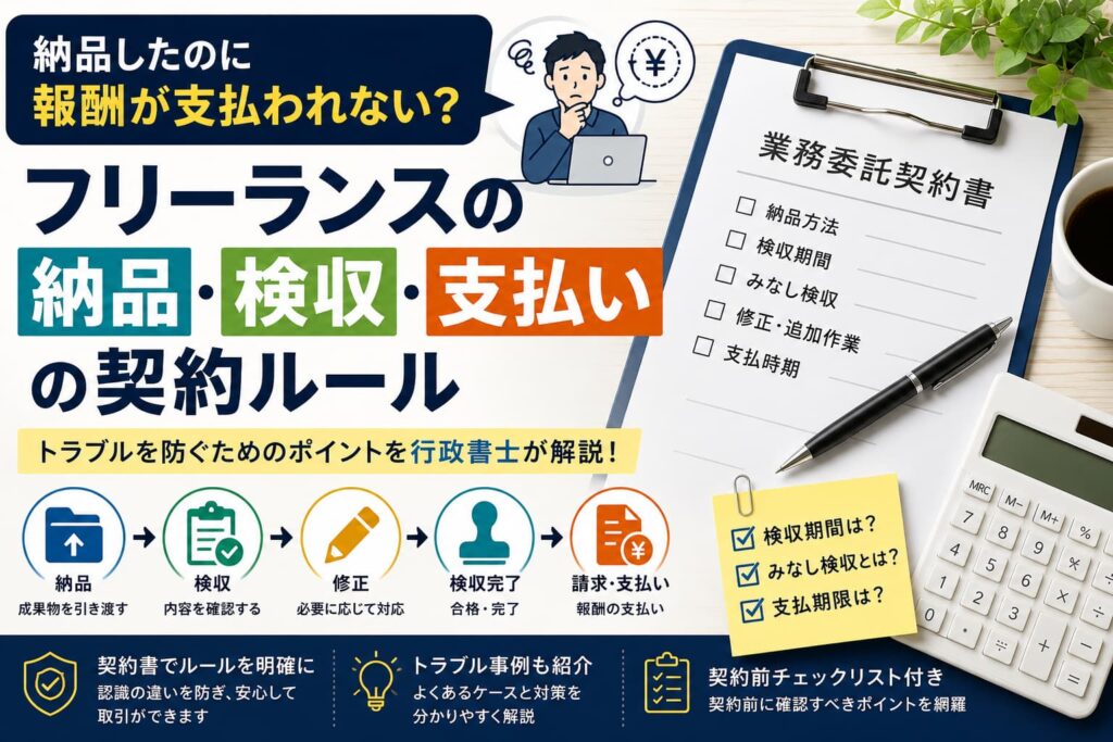 フリーランスの納品・検収・支払いに関する契約ルールを行政書士が解説するアイキャッチ画像