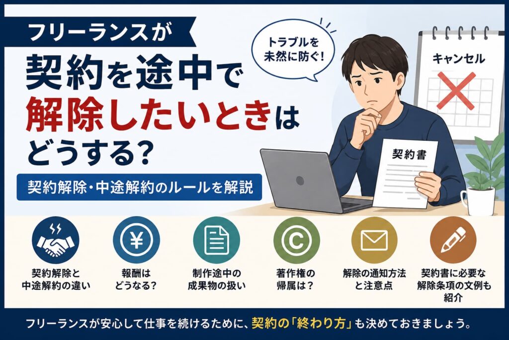 フリーランスが契約を途中で解除したい場合の契約解除・中途解約のルールを解説するイメージ