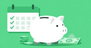 養育費の一括払いをイメージした貯金箱とカレンダー、コインのイラスト